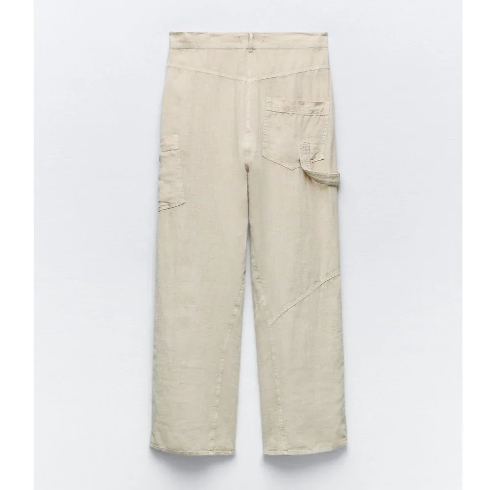 Zara Angled Waist Pants Sand Beige NWT
